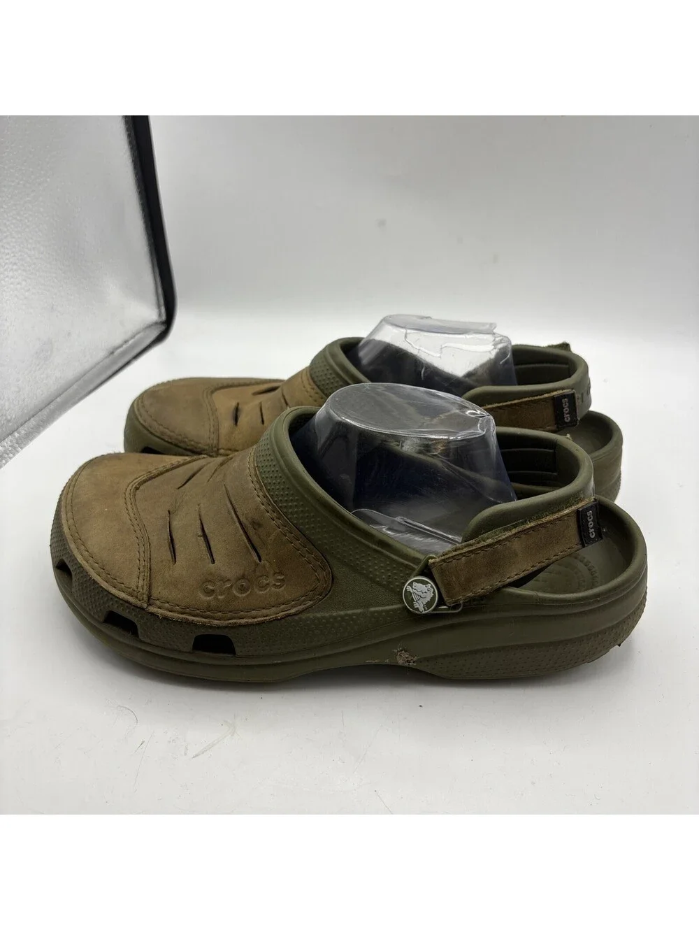 Mens Crocs Yukon Leather Clogs Khaki Coffee Brown Adjustable Shoes Size 10